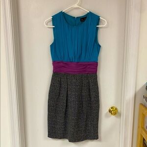Tweed and blue/ purple suiting dress with pockets